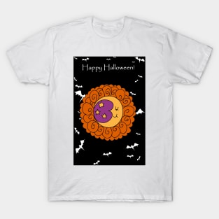 "Happy Halloween" Flower Crescent Moon and stars T-Shirt